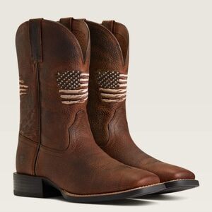 Ariat Men's Sport All Country Patriotic Western Boots - 7.5 D Brown Flag EUC